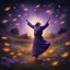 Placeholder: Hyper Realistic Sufi Whirling with Purple & Orange Islamic Sufi Rustic Grungy in a beautiful flower garden at dark night with fireflies & starts on sky