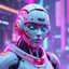 Placeholder: a cyberpunk genderless android robot, bright colours, futuristic, dystopia, stylised, digital art, 3d render