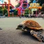 Placeholder: Turtle playing with coffee cup in amusement park