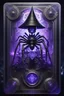 Placeholder: sacred geometry framed playing card, black, blue and purple drum set spider ant Android priestess cyber in witch hat shadows boss card in the style of Giger and fallout 4 ,bokeh like f/0.8, tilt-shift lens 8k, high detail, smooth render, down-light, unreal engine