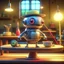 Placeholder: cute blessed robot get big fish on his rod,from a small steam boat, 8k, downlight, soft light, depth of field, photorealism, trending on art station, lotsa detail