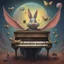 Placeholder: bugs bunny composer piano, diffrent planet, one swine pig piggy flying wasp angel, beksinski style daker theme