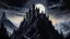 Placeholder: acrylic illustration, acrylic paint, oily sketch, a dark tall and gothic vampire castle sits atop a creepy mountain spire, moonlit, night, masterpiece, 8k, award winning, high quality, best quality, cinematic, extremely detailed, intense lighting, epic,