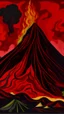 Placeholder: A dark red pyroclastic volcano with swirling fire painted by Stuart Davis