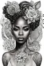 Placeholder: a black and white tattoo coloring book with a black woman