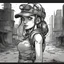 Placeholder: Portrait, girl character, comic book illustration looking straight ahead, post apocalypse