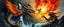 Placeholder: airbrush and pen outline, phoenix octopus bird witch bear dragon waterfall looks beyond really powerful slapping a bird in the face with fire, fantasy illustration, in the style of Rembrandt