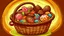 Placeholder: Fantasy cartoon illustration: a basket full of chocolate treats