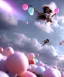 Placeholder: Ultra realistic speed clouds sky scene, wide angle view, sweet men falling down with many Childs, feather color clothing, free jumping flying, many trinkets, hair monster, many jelly beans, balls, color smoke, smile, happy, circus style, extreme, wind, clouds sea, 20,000 feet altitude, stratosphere, soft color, highly detailed, unreal engine 5, ray tracing, RTX, lumen lighting, ultra detail, volumetric lighting, 3d, finely drawn, high definition, high resolution.