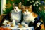 Placeholder: Two cats on a terrace. Auguste Renoir. Perfect brown eyes with perfect iris, perfect pupils.