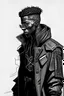 Placeholder: outline drawing of a black man with cyberpunk outfit