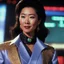 Placeholder: [vintage style noisy scratches glitches, Shot the texture and then rewound the film and double exposed the face] Michelle Yeoh in the Adventures of Buckaroo Banzai Across the 8th Dimension