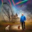 Placeholder: old man with glasses, with dog, on the rainbow bridge