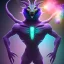 Placeholder: purple mythical creature in galaxy, teal and purple smoke, detailed, realistic, 4k