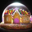 Placeholder: an intricate gingerbread house with vibrant candy and rainbow sprinkles under a glass dome on a darkwood table, 8k resolution, centered, high-quality, ultrafine-detail, digital art, flickering light, detailed matte, volumetric lighting, illustration, 3D octane render, brian froud, howard lyon, ben goossens, George Grie, greg rutowski, alphonse mucha