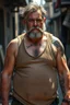Placeholder: full figure , strong muscular chubby turkish carpenter in dirty ripped tank top, very hairy, 48 years old , sweat and wet, bull neck, tattoo, short beard, working in the middle of the street under the sun , aspect ratio 9:16