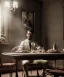 Placeholder: Ultra realistic photographic portrait, elegant Marcello Mastroianni man sitting with arms resting on Italian kitchen table, pretty tortellini dish, retro dress by 1960, suit, classic style decoration, cold, soft color, highly detailed, unreal engine 5, ray tracing, RTX, lumen lighting, ultra detail, volumetric lighting, high definition.