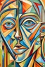 Placeholder: abstract art of Futurism cubist painting, portrait face of fashion designer Paul Smith.