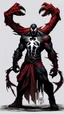 Placeholder: A close picture of Venom symbiote with kratos red tattoos and Clothes, holding blade of choice