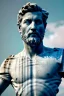 Placeholder: Ultra Realistic image, roman sculpture, deluxe white marble material, otamendi soccer player, Renaissance style, miguel angel style, chisel style, emperor, waist up portrait, epic, celestial, cinematic lighting, God light, god rays, 4k resolution, smooth details, ornate details, unreal engine 5, blue sky background.