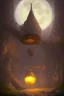 Placeholder: abstract, Moon like lamp in a dwarven mine underground, dungeon