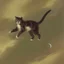 Placeholder: Cat flying , in Mary Vaux Walcott and John Constable style