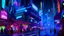Placeholder: A futuristic entertainment district at night, with glowing neon lights, floating holographic screens, and ultra-modern architecture, filled with people enjoying bars, cinemas, and virtual reality.