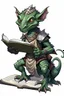Placeholder: kobold from dungeons and dragons, grey diamond - shaped scales, big magic book