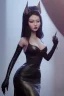 Placeholder: Mari Blanchard in a black leather gown, evil, femme fatale, villain, leather, busty, cleavage, angry, stern look. character design by cory loftis, fenghua zhong, ryohei hase, ismail inceoglu and ruan jia. unreal engine 5, artistic lighting, highly detailed, photorealistic, fantasy