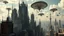 Placeholder: a stunningly weird image of a futuristic metropolis using Salvador Dali's paranoiac-critical method, where buildings and structures appear to melt into the skyline cityscape is filled with floating medusas and mad, twisted metal shapes that interact with the buildings and each other, forming a surreal tableau of a dreamlike reality. neu-steampunk vibe, essence of the scene in a cinematic manner, with dramatic shadows that enhance the distorted perspectives and bizarre mood
