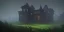 Placeholder: Ruined overgrown small castle in a dense forest, dynamic lighting, night, misty