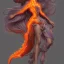 Placeholder: character render a goddess of fire, intricate, flowy, volcanic ash, lava, smoke, intangiable, hair made of fire, Character concept by yoshitaka amano, herbert arnould olivier, alphonse mucha, Akihiko Yoshida, Hyung-tae Kim, alexander mcqueen. trending on Artstation