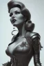 Placeholder: Rita Hayworth as evil queen in black leather, busty, cleavage, dominatrix, curvy, angry, stern look. character design by cory loftis, fenghua zhong, ryohei hase, ismail inceoglu and ruan jia. unreal engine 5, artistic lighting, highly detailed, photorealistic, fantasy