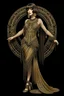 Placeholder: Full Body, Art Nouveau Woman With A Bob With A Fringe Hairstyle, Cleopatra Clothing, Steampunk, Black Background