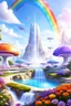 Placeholder: very beautiful, flowers, garden, cité futuriste ultra moderne, ufos rainbow, cascade colorée, dômes