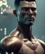 Placeholder: A strong muscular portrait with scars, deep colours, atmospheric, realistic, unreal engine, cinematic lighting, octane render, 8k.