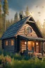 Placeholder: hyper detail, hyper realism, 4k, high quality, small wooden cabin, flowers, steampunk, cinematic lighting