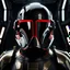 Placeholder: star wars bald male corellian pilot wearing pearlescent black and gunmetal grey First Order special forces heavy assault stealth commando armor and helmet with gold and red trim inside the jedi temple, hyperdetailed, dynamic lighting, hyperdetailed background, 8k resolution, volumetric lighting, light skin, fully symmetric details