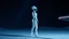 Placeholder: "Artistic photography (((FULL BODY from HEAD to FEET +profile))), enormous almond shape lighted crystal clear eyes, she is gorgeous, dressed in a white shiny jumpsuit she is a gorgeous smiling extra terrestrial woman with indigo purple blue skin with a high elongated skull like Nefertiti, 40 y/o asian, she wears white snow boots, and she is outside on the flying saucers large landing deck of the space station in cosmos.