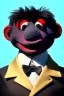 Placeholder: Waist up muppet Portrait, Kim Jong-un muppet doll, black suit, photo studio, red background, unreal engine 5, concept art, art station, ray tracing, lumen lighting, ultra detail, volumetric lighting, 3d.