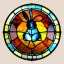 Placeholder: round coaster of bunny with stained glass window effect, highly detailed, intricate, warm colors, stained glass window, glossy from rain, warm lighting, dramatic lighting