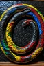 Placeholder: ouroboros made of paint, leather background