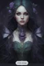 Placeholder: Dark purple hair, elven crown, very long hair ,roses emerald, Water lilies, long hair,lotus ,night, Fairy princess rapunzel hair ,queen crown, dragonflies fireflies ,elven tiara ,flowers, fairy wings, gothic, red ,fairy crown,butterflies