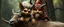 Placeholder: a gold ginger fluffy gnome female quickling kobold gremlin that looks like the opposite of a vampire in bunad leaning on an elk, holding his horns
