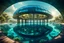 Placeholder: an underwater building in the shape of a twelve-section torus,modern,circle,sea,reflect panel,little building