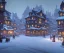 Placeholder: A magical town square with river canals for warlocks and witches in snowy Christmas