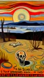 Placeholder: A sinister savanna with animal bones painted by Edvard Munch