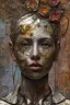 Placeholder: an abstract painting of rusted metal and flowers, by anselm kiefer and lucian freud, rust, scaffolding, iron cladding, decay, mixed media, textured, anatomically correct, beautiful perfect face, sharp focus, highly detailed