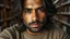 Placeholder: closeup An east Indian American man in sweater with medium length hair, in library, 8k, high quality, trending art, trending on artstation, sharp focus, studio photo, intricate details, highly detailed, by greg rutkowski