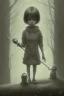 Placeholder: cute girl and litlle monster, Style John Kenn Mortensen,